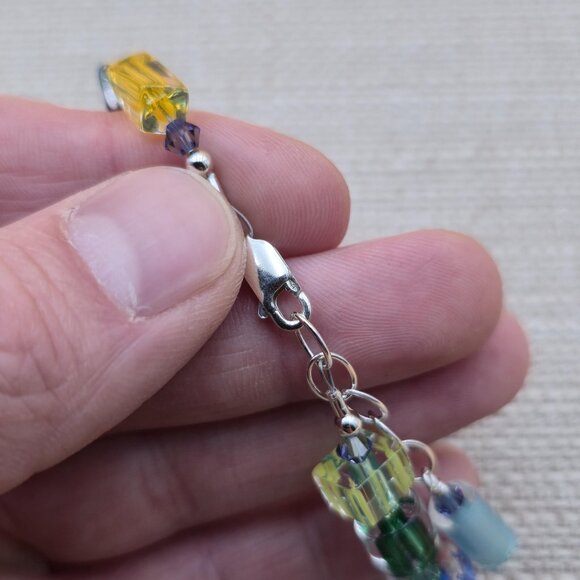 7+1 Inch Sterling Silver Colorful Plastic Handmade Bracelet B647 - Picture 4 of 6